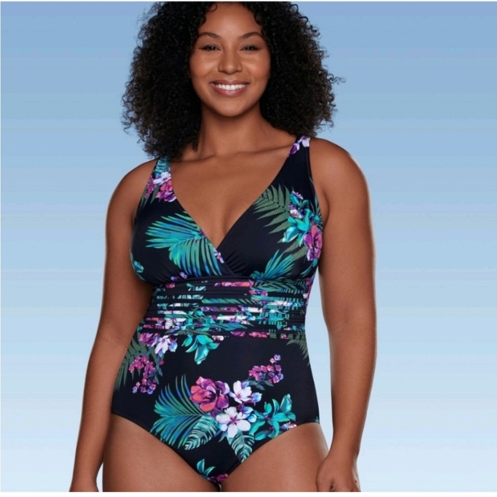 NWT Aqua Green Floral One-Piece Swimsuit